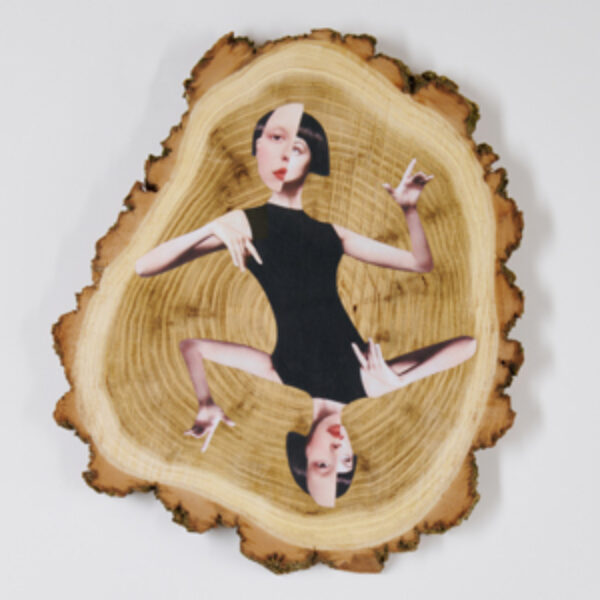 Collage op houten plank